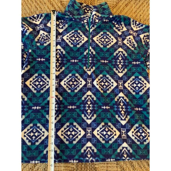 Eddie Bauer pullover blue green white Geo Print Mock Neck Flannel SZ 2XL - Picture 8 of 8